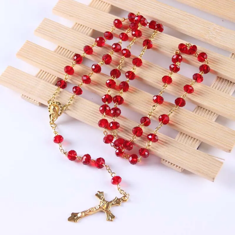 Rosary with Red Crystal Beads - 55cm