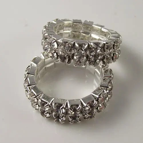 Free Shipping2 pcs two/double row CUTE Elastic ring with white crystal
