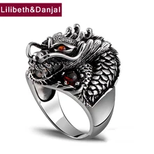 Настоящее 925 пробы Серебряное тайское серебрянное кольцо мощный дракон для мужчин кольцо ювелирные изделия винтажные мужские кольца хорошее ювелирное изделие ZR2