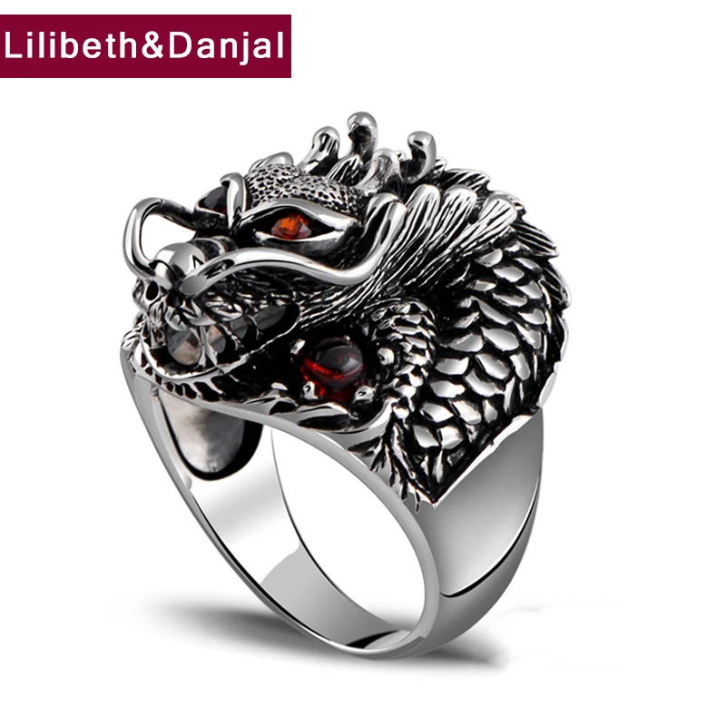 

100% Real 925 Sterling Silver Ring Thai Silver Powerful Dragon for Men Ring Jewelry Vintage Mens Rings Fine Jewelry ZR2