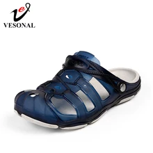 VESONAL Summer breathable Hollow out slippers men shoes Hole holes shoes Jelly male water beach slipers slides fish Plastic