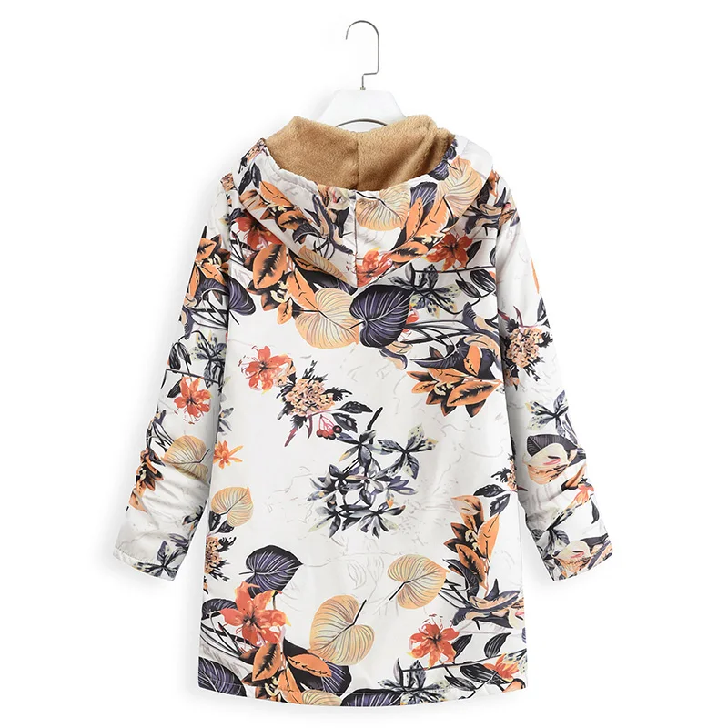 Women Jacket Winter Vintage Floral Print Female Jacket Coat Women Hooded Fleece Basic Jacket Warm Pocket Oversize Outwear 5XL Women Jacket Winter Vintage Floral Print Female Jacket Coat Women Hooded Fleece Basic Jacket Warm Pocket Oversize Outwear 5XL