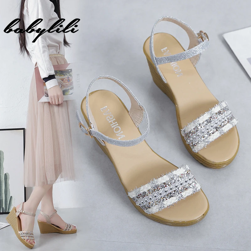 

Woman's Sandals 2019 Woman Slides Peep Toe Solid Lady Casual Buckle Strap New Summer Fashion High Quality Wedges Platform Shoes