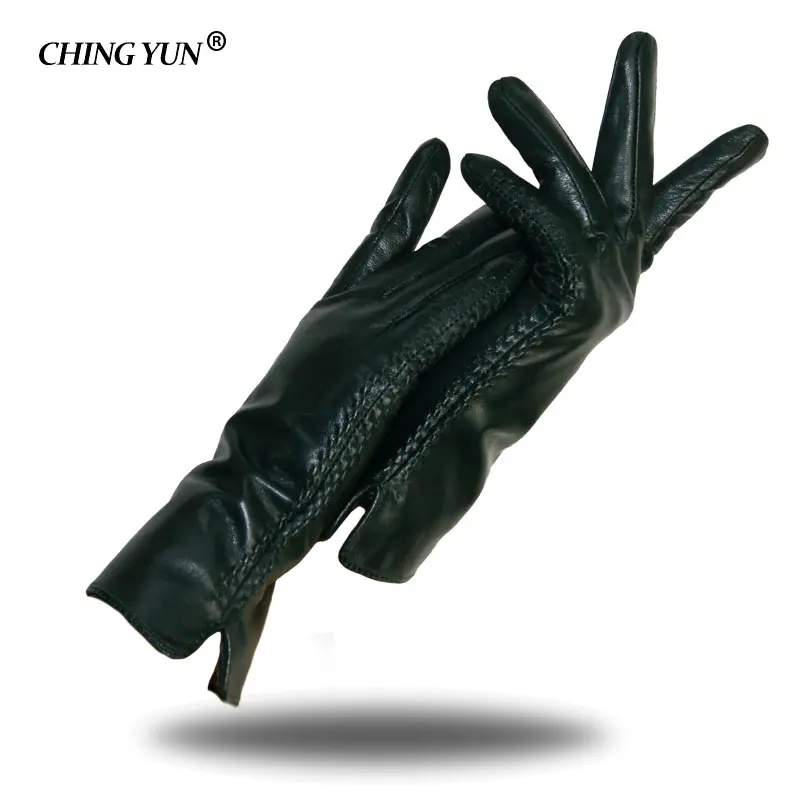 

CHING YUN Women Genuine Leather Gloves Winter Autumn Ladies Fashion Brand Sheepskin Thicken Arm sleeve Warm Leather gloves women