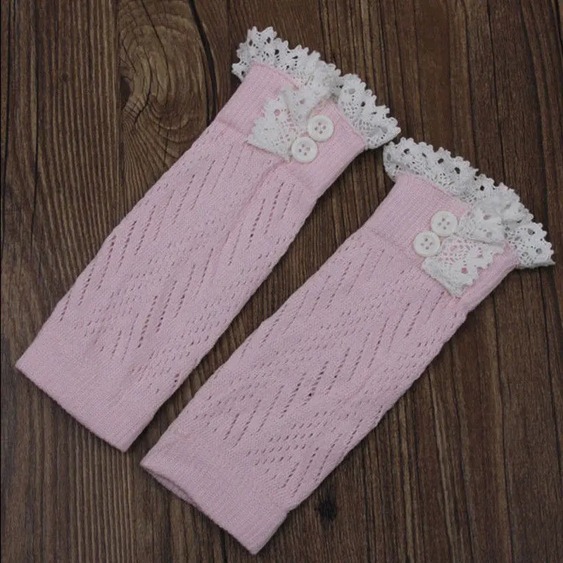 PUDCOCO/детские кружевные носки для маленьких мальчиков и девочек, защитные наколенники для ползания, вязаные гетры - Цвет: Розовый