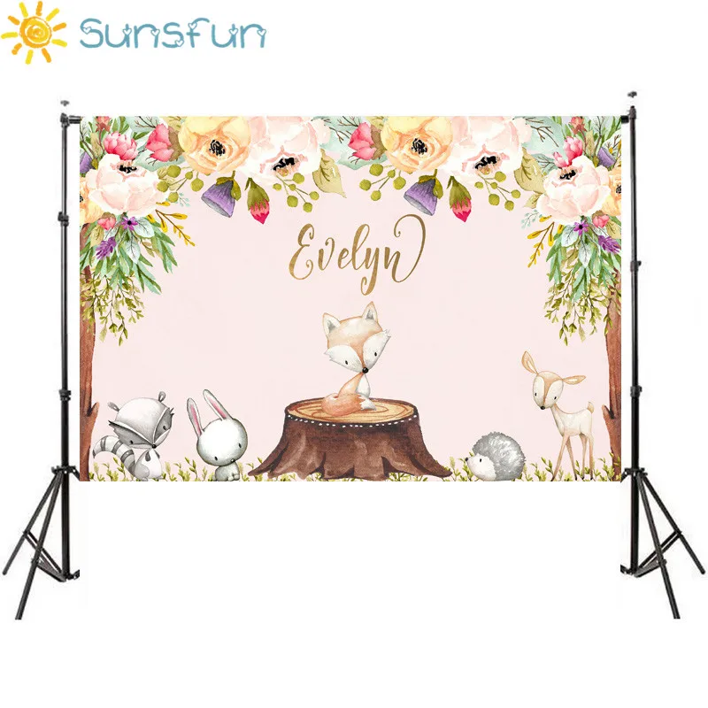 Sunsfun 7x5 футов виниловый Лесной детский душ фоны цветок животное день рождения фон фотография Опора фото фон