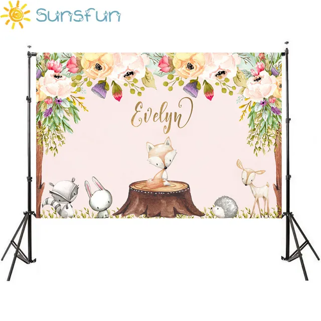 Sunsfun 7x5ft Vinyl Woodland Baby Shower Backdrops Flower Animal