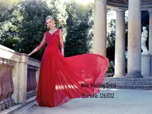 Sexy V-ausschnitt exquisite handgemachte blume halbarm Red abendkleid Spitze Und Chiffon Abendkleid robe de soiree lange