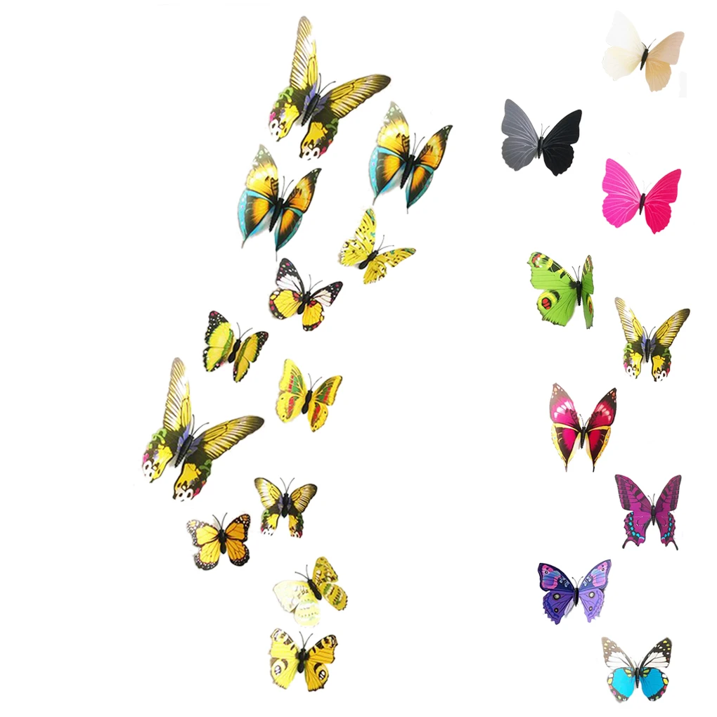 12 шт. в упаковке, 3D цветные настенные наклейки бабочка на холодильник магнит Свадебные Подставки для фотографий по обеим сторонам), украшение для комнаты