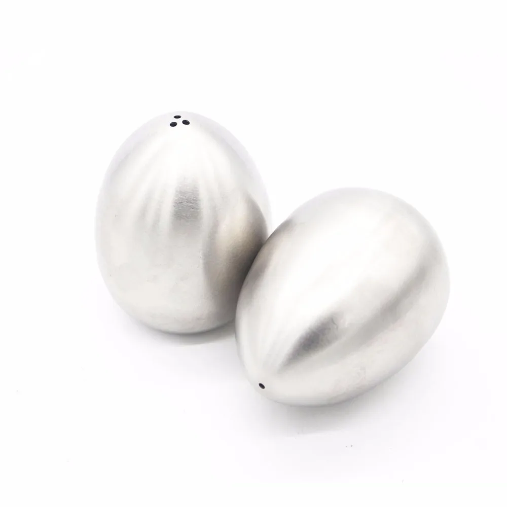 

Egg Shaped Pepper and Salt Shakers Set Stainless Steel Salt Cellar Salt and Pepper Spice Jars Kitchen Salt Container Set of 2