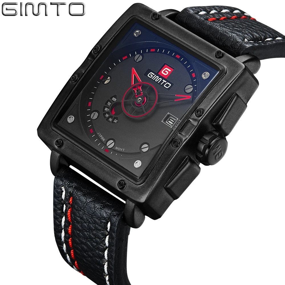 GIMTO Casual Sport Watch Men Square Creative Male Clock Quartz