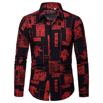 

2019 New Summer Mens Long Sleeve Beach Hawaiian Shirts Cotton Casual Floral Shirts Regular Mens clothing Fashion