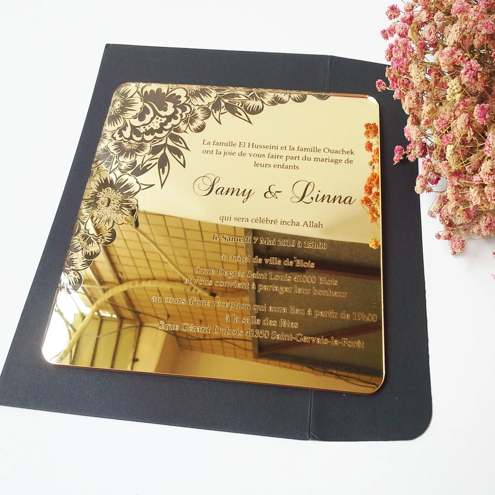  20 Pieces Per Lot 5x7inch Gold and Silver Mirror Acrylic Wedding Invitation Cards - 32968787011