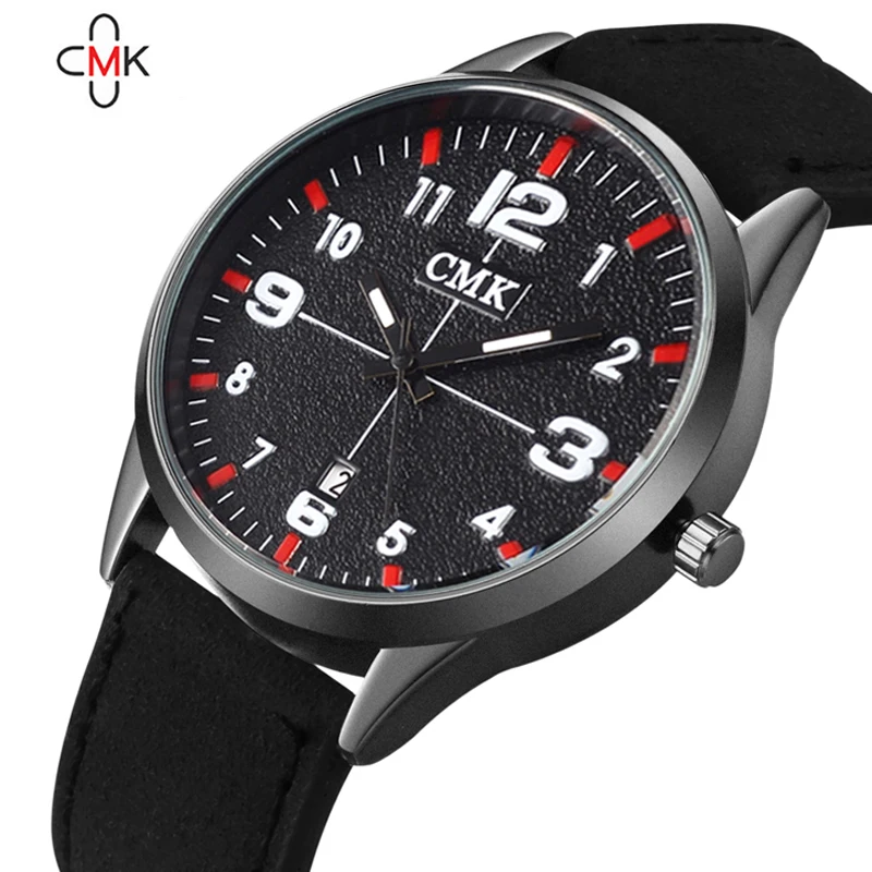 

2018 CMK Top Brand Luxury Men Watch Casual Simple Male Watches Soft Genuine Leather Strap Waterproof Calender Wristwatch Relogio