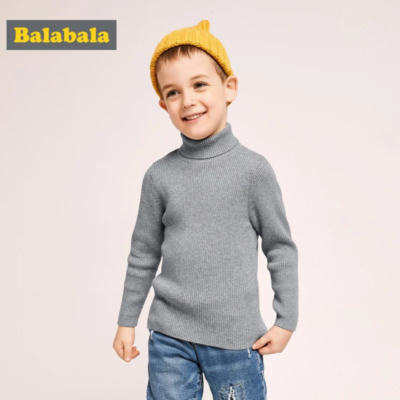 Balabala/детский вязаный свитер с воротником-хомутом для маленьких мальчиков; детский хлопковый свитер с воротником-хомутом в рубчик на зиму