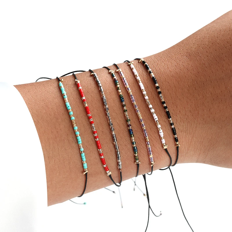 

New Summer Bracelet 2019 Fashion Bracelet for Woman Various Colours Cute Mini Beaded Bracelet Brown braided rope Gifts for girl
