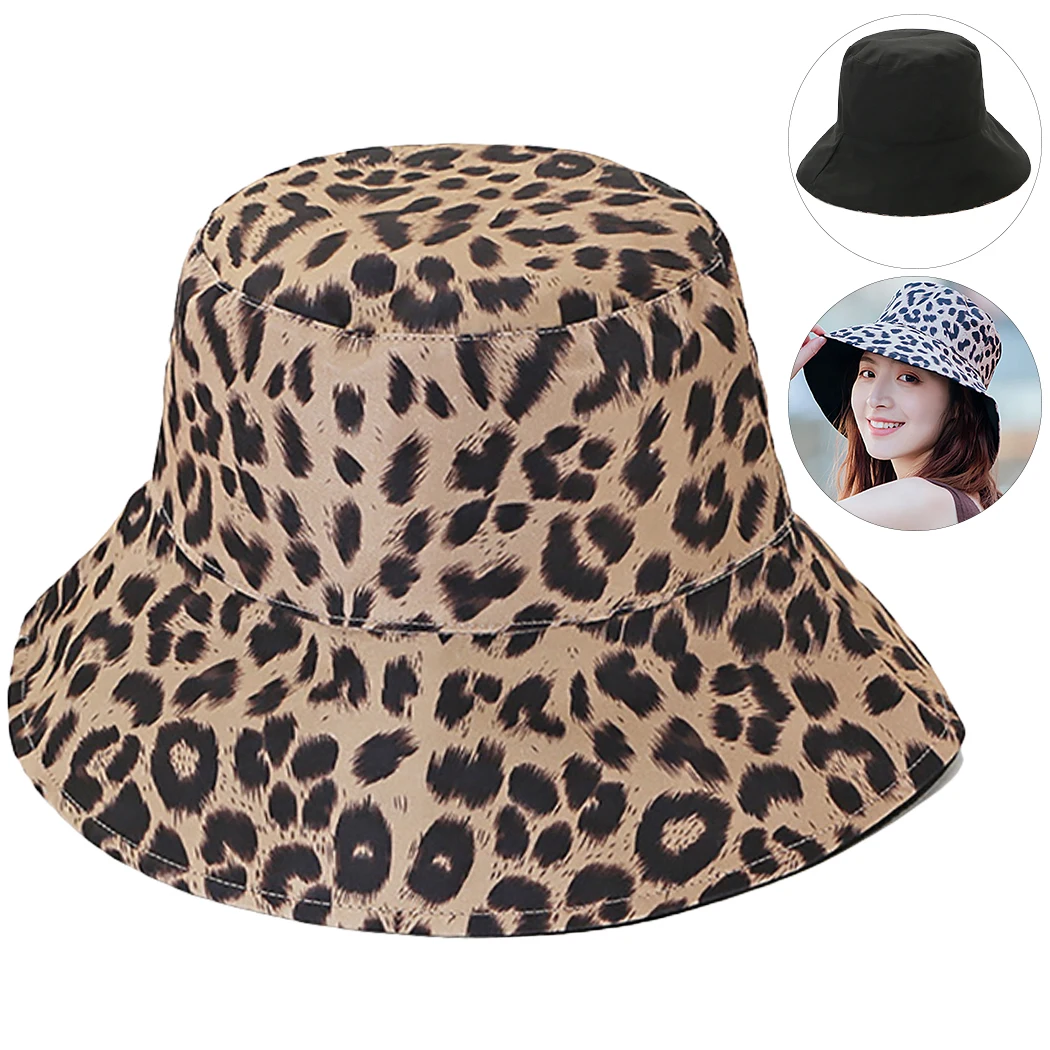 Новая мода Леопардовый принт Панама для рыбака шляпа уличная дорожная шляпа шляпы от солнца для женщин Лето Пляж дропшиппинг - Цвет: Черный