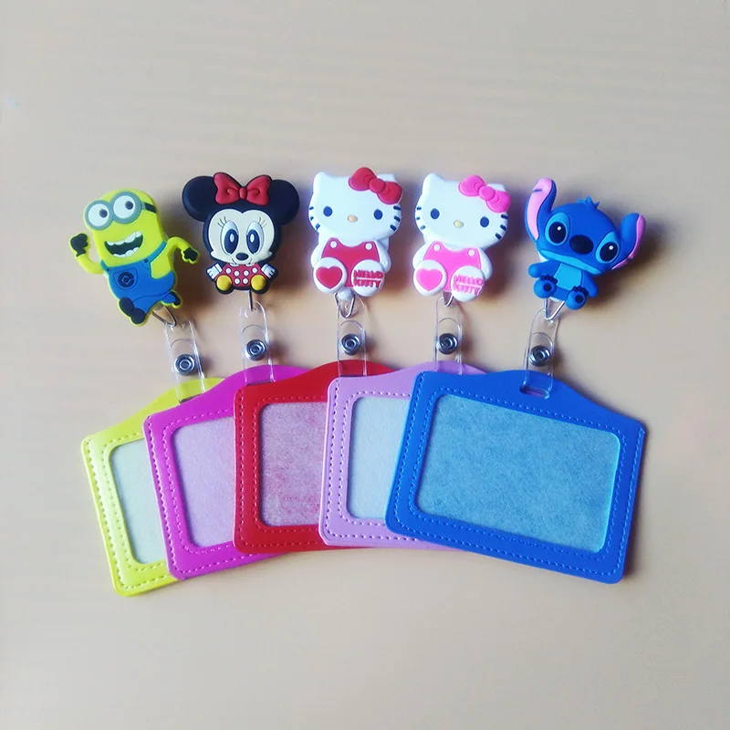 

Cute cartoon Waterproof Retractable Badge Reel with Horizontal style PU ID Business Card Work Card Badge Holder Office Supplie
