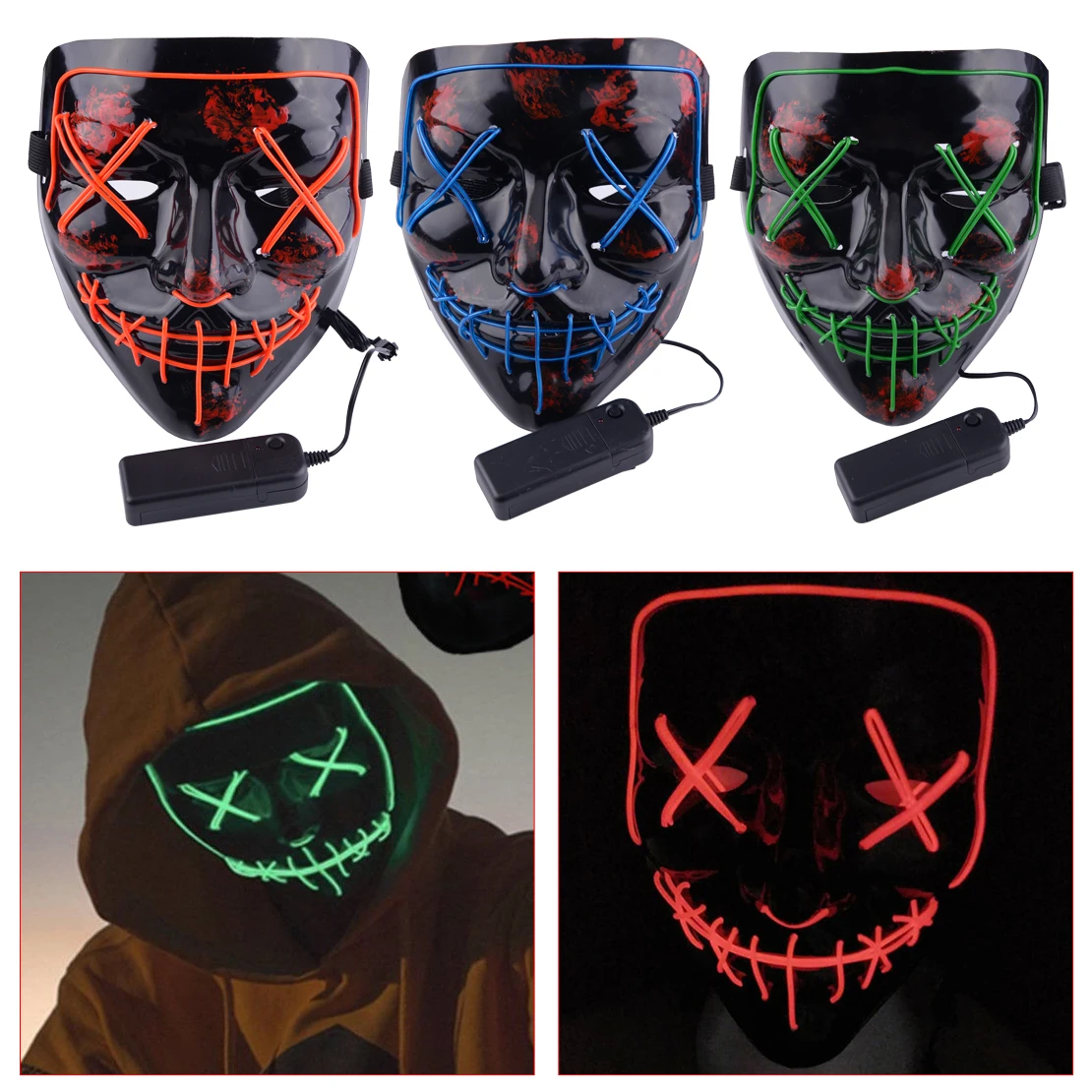 LETAOSK Light up LED Halloween Mask Slit Mouth Cosplay Funny Glow Masks