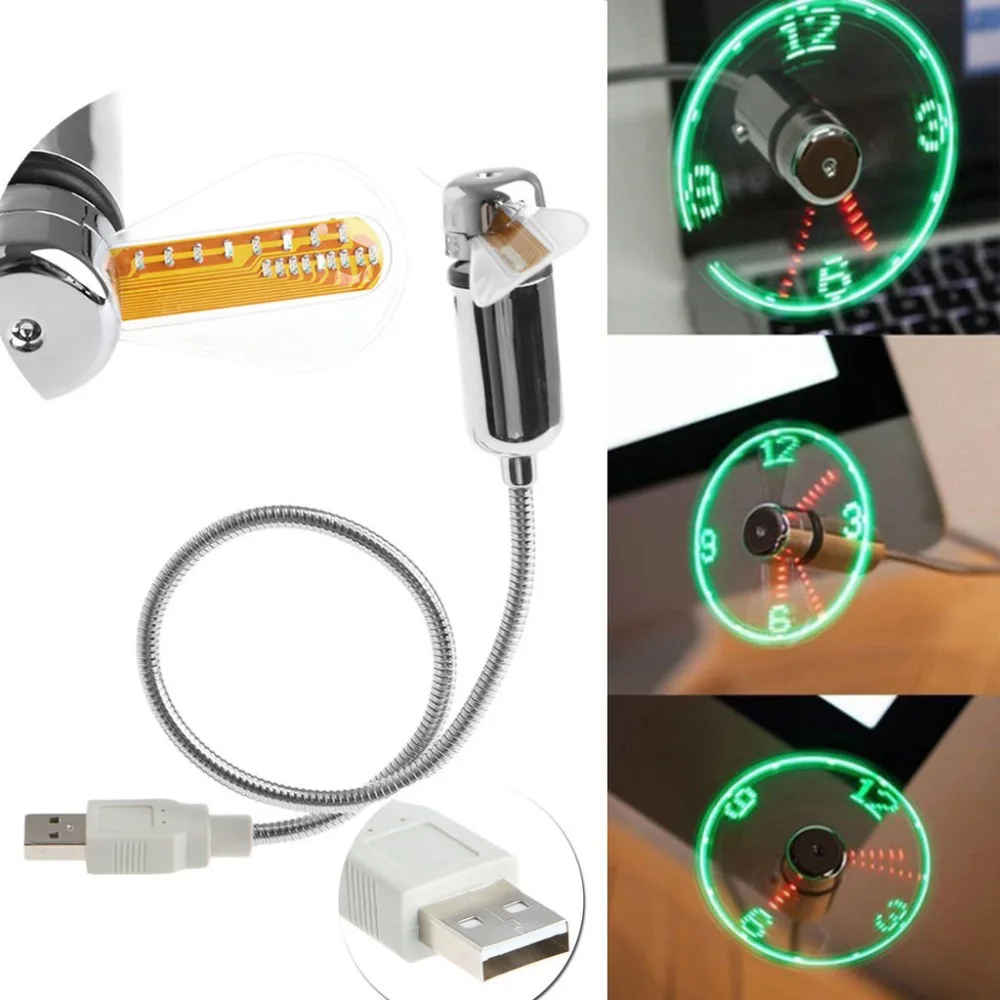 

USB Led Gadget Flexible 40CM USB Powered Cooling LED Flashing Time Display Function Clock Fan # K400Y #