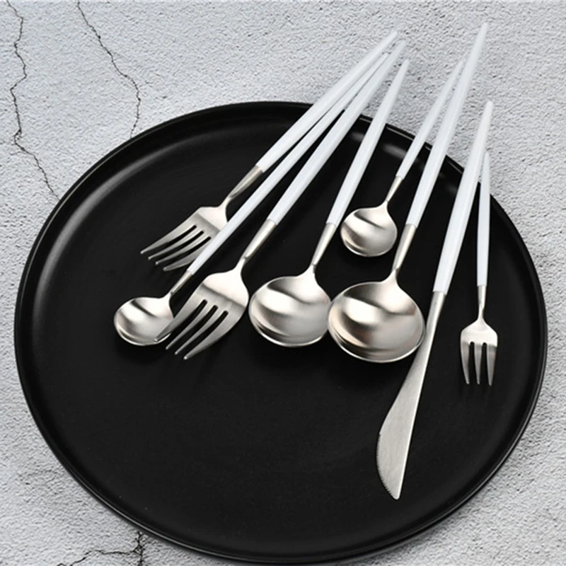 

Hot Sale White Silver Gold Dinnerware 304 Stainless Steel Cutlery Set European Butter Knife Cake Fruit Pie Fork Tableware Dinner