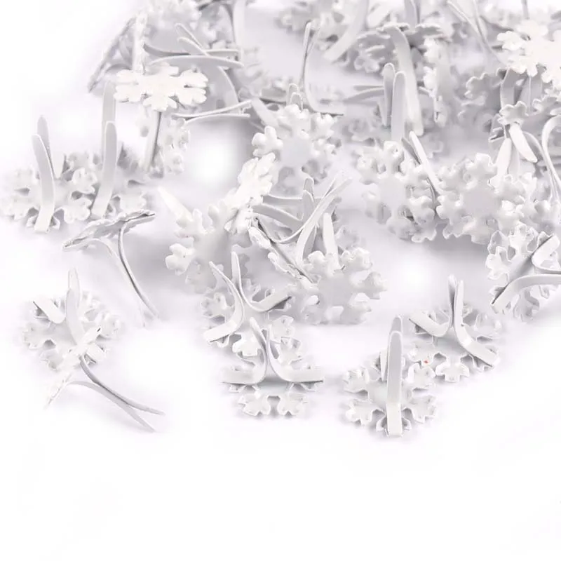 

White Snowflake Flower Pattern Brads Embellishment For Scrapbook Fastener Brad Metal Crafts DIY Shoes Decor 50pcs 14x12mm c1568