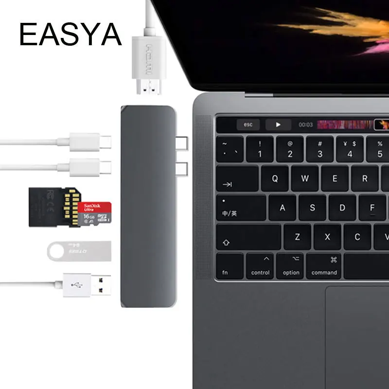 EASYA Wholesale Dual Ports USB C Hub to HDMI 4K Thunderbolt 3 Adapter for MacBook Pro/Air 2019 with