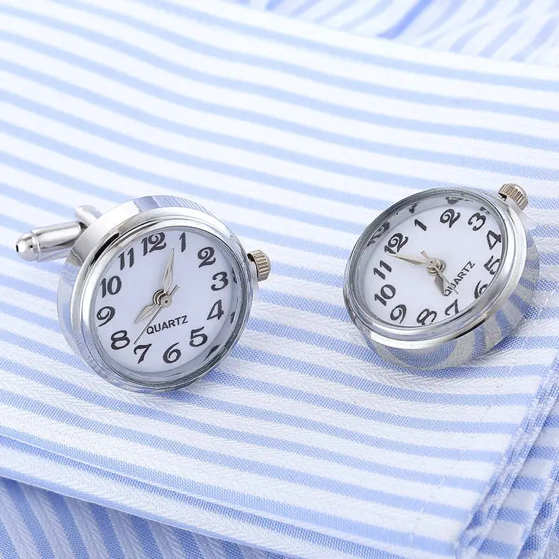 

New Arrival Men's Fashion Cufflinks Functional Watch Design With Battery Real Watch Movement Cuff links novelty clock cufflings