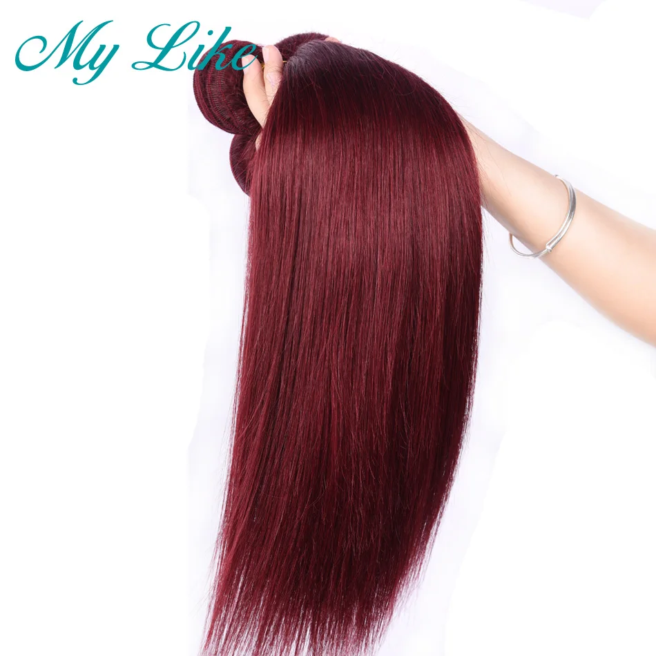 My Like Pre-colored Peruvian Hair 4 Bundles 99j Burgundy Non-remy Human Hair Extensions Wine Red Straight Hair Weave Bundles