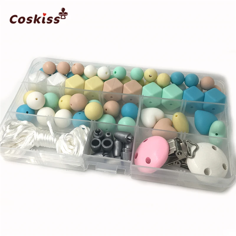 Make up to 5 necklaces Pink Rainbow Silicone Deluxe Necklace Kit Food Grade Silicone Beads DIY Silicone Teething Necklace Kit
