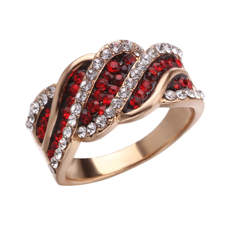 

2019 New Design Big Gold Color red and White CZ Stone Ring for Woman