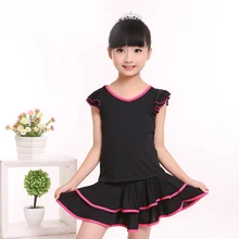 Детей Костюмы для латиноамериканских танцев танец рубашка Костюмы практика платье Обувь для девочек Дети двойной v-образным вырезом производительность Гимнастика платье