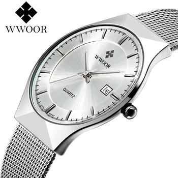 WWOOR New Top Luxury Watch Men Brand Men's Watches Ultra Thin Stainless Steel Mesh Band Quartz Wristwatch Fashion casual watches