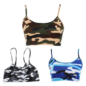 

Womens Crop Top Sexy Camouflage Printed Halter Sleeveless Bra