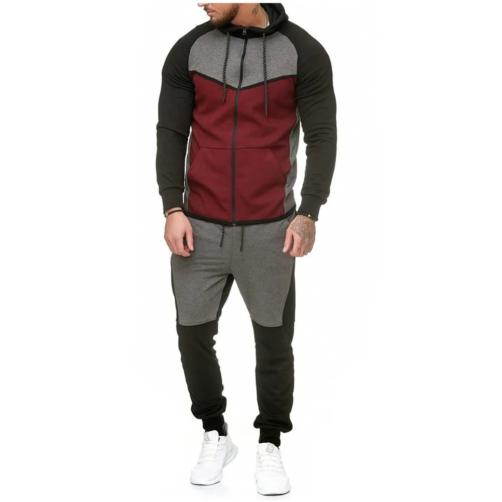 2019 New Men Sets Fashion Sporting Suit Patchwork Zipper Sweatshirt +pants Plus Size Mens Clothing 2 Pieces Sets Slim Tracksuit