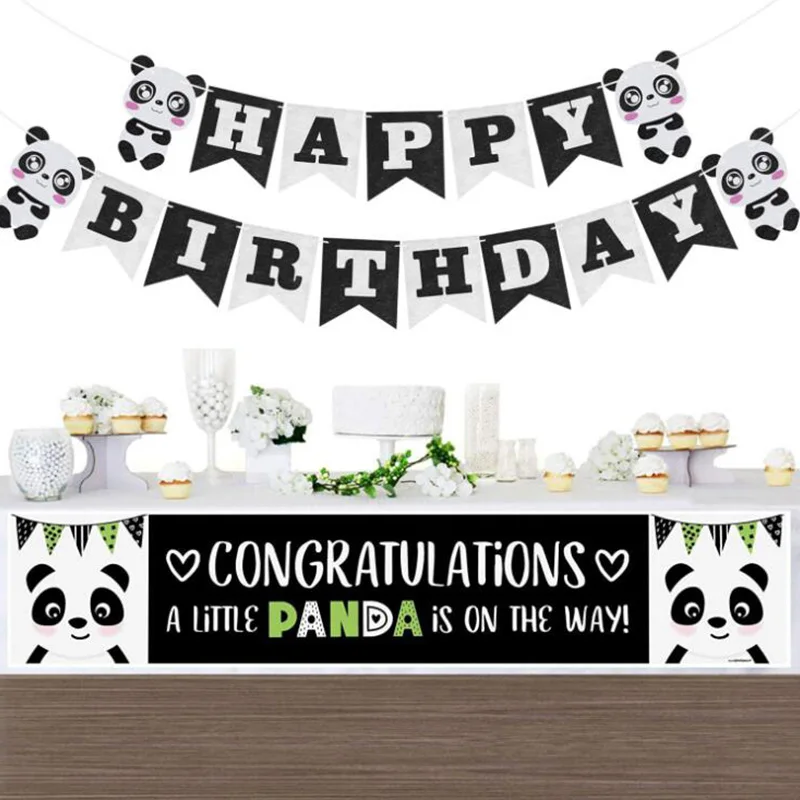 

Cartoon panda Flag and Balloons Happy Birthday Cake Flag Banner One year old Wedding Christmas for baby shower