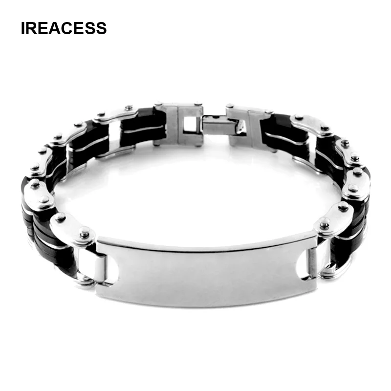 

New Men Stainless Steel Chain Bracelets Classic Black Silicone Bracelets & Bangles For men Fashion Jewelry Gift