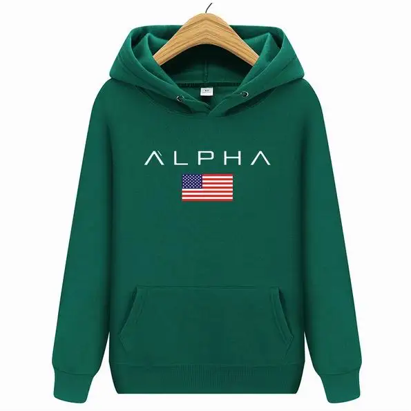 Мужские/женские новые осенние и зимние брендовые толстовки для мужчин высокого качества Alpha Industries с буквенным принтом Модные мужские толстовки - Цвет: Зеленый