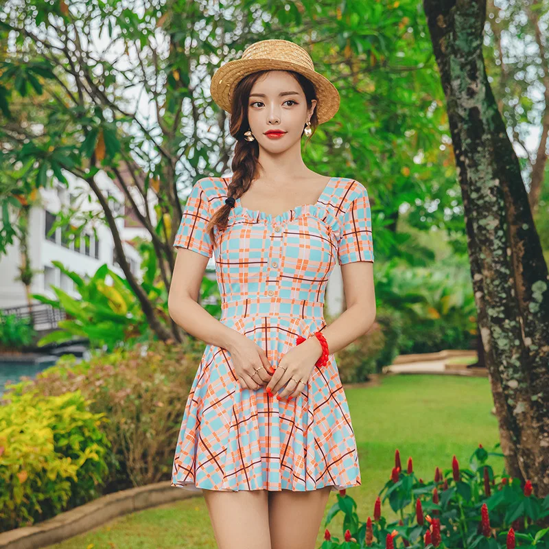 

Women's Beach Outings 2019 Woman Swimsuit One Piece Bikini Lady's Swim Wear Female Plus Size Women New Skirt Push Up Retro Plaid