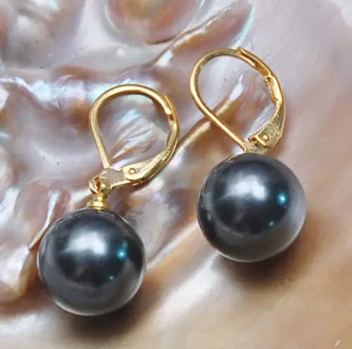 

AAA 10-11mm natural tahitian black pearl earring for women sterling -silver-jewelry boucle d'oreille earrings