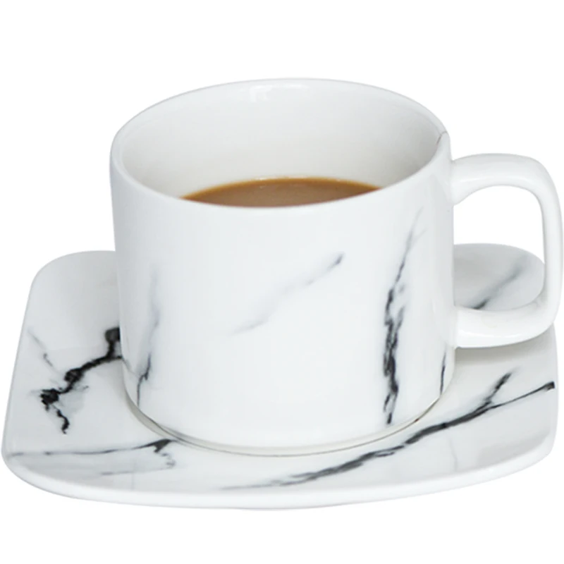 Мраморная керамическая кофейная чашка с блюдцем, набор для послеобеденного чая, красная чайная чашка