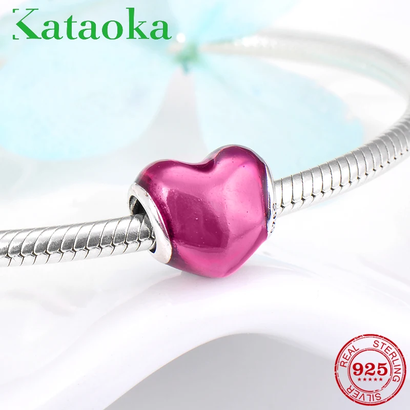 

Fashion 925 Sterling Silver rose pink Enamel New design heart shape beads Fit Original Pandora Charm Bracelet Jewelry making