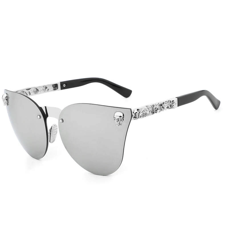 Модные солнцезащитные очки для мужчин и женщин, зеркальные винтажные брендовые дизайнерские женские солнцезащитные очки, металлическая оправа в форме черепа, солнцезащитные очки UV400 Oculos de sol - Цвет линз: silver