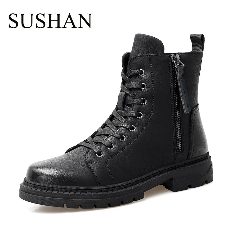 

Men Boots With Fur Cow Leather Shoes Men Casual Boots Zip Waterproof Rubber Ankle Boots Fashion Leather Sneakers Flat 2019 Botas