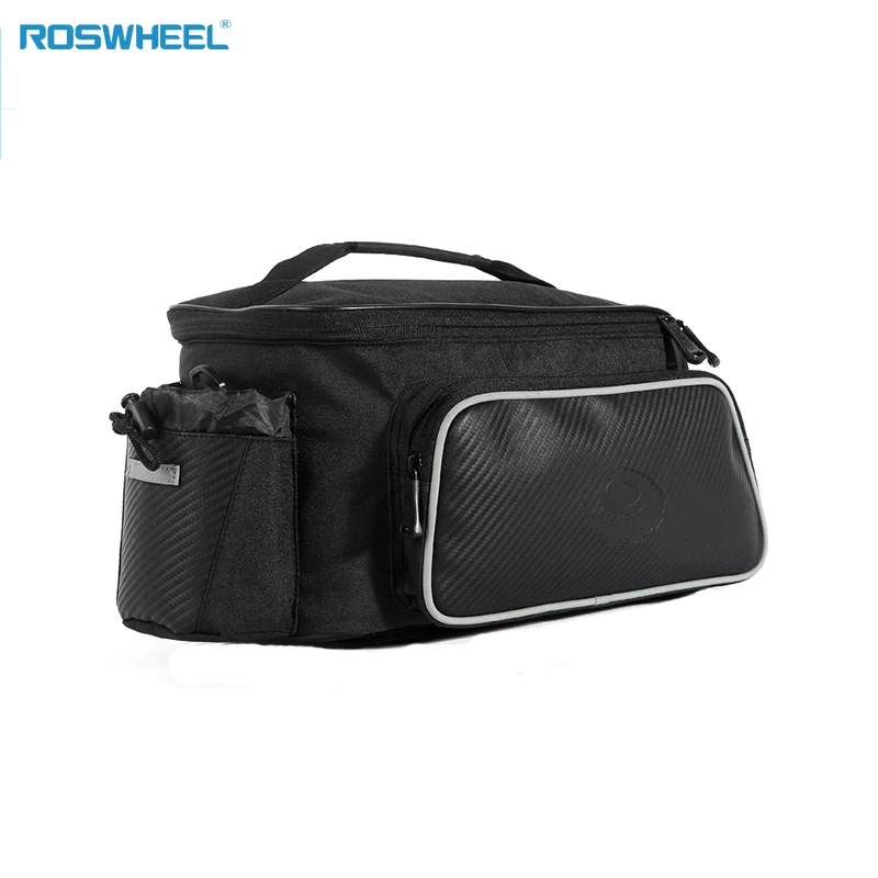 Sale ROSWHEEL 10L Cycling Bike Carbon Fiber Leather Bicycle Rear Rack Seat Pannier Bag Pouch rear rack cargo bag 1