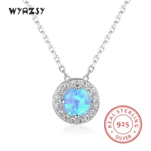 High Quality 100% S925 Sterling Silver Luxury Round Shape Colorful Opal Pendant Necklace Jewelry Wedding Birthday Gifts For Wife