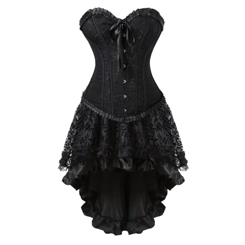 Женский Готический корсет, платье, сексуальный жаккард, винтажный черный корсет с юбкой, большие размеры, S-6XL