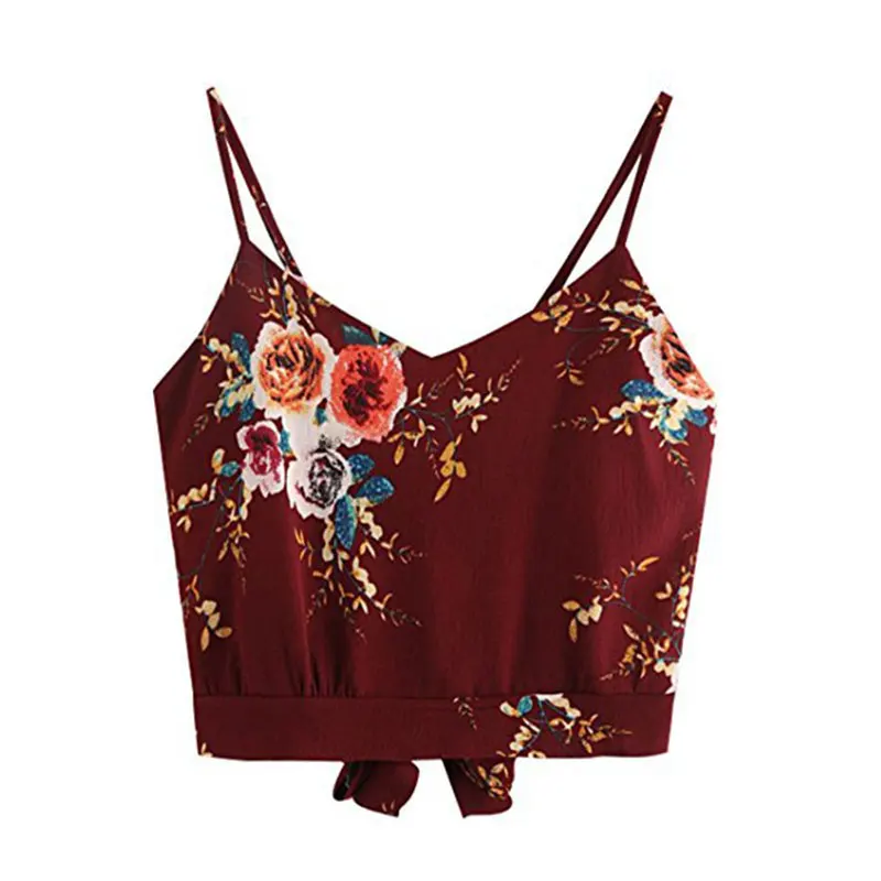 

Vintage Print Short Camis Women Sexy Lace-Up Casual Tank Tops Plus Size Summer Top Multicolor Ladies Fashion Wild Sleeveless Top
