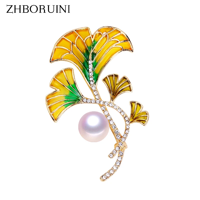 

ZHBORUINI 2019 High Quality Natural Freshwater Pearl Brooch Pearl Enamel Flower Brooch Yellow Color Pearl Jewelry For Women Gift