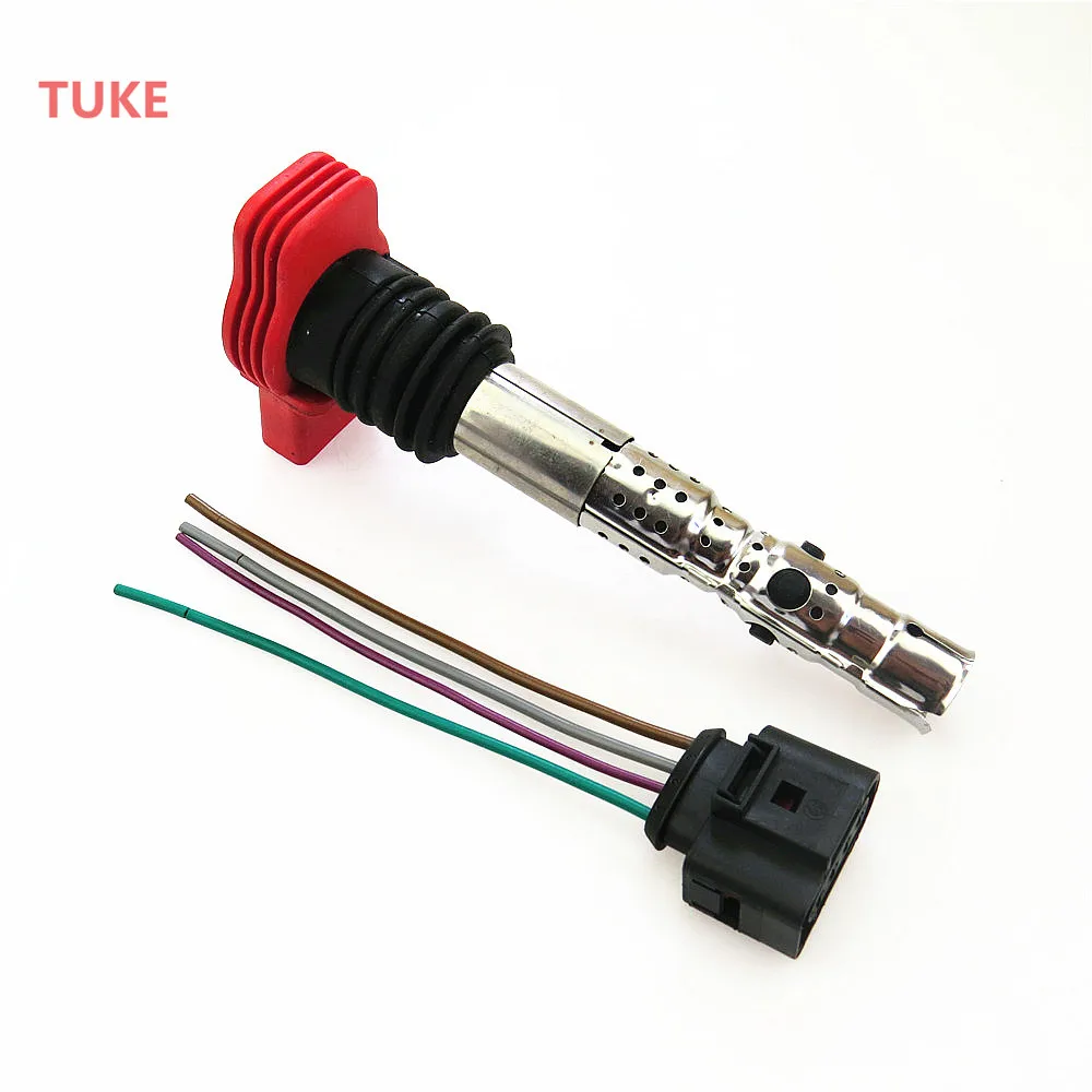 Sistema de encendido RWSYPL Qty4 boquilla de bobina de encendido de alta tensión 4 pines y Cable de conexión para A4 A8 A6 06C905115L 06C905115E